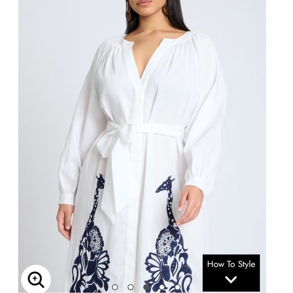 Eloquii size 20 NWT embroidered giraffe printed belted button front midi dress - Picture 3 of 14